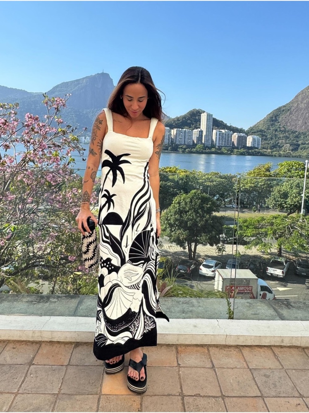 FARM Rio Brazil Festa De Mar Strappy Dress Monochrome Deco Print Size P = Small